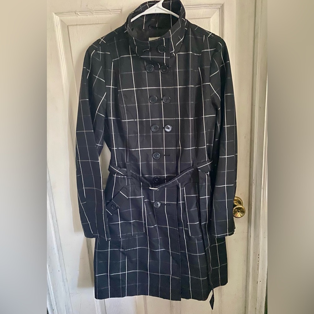 Merona XL Black Checkered Trench Coat